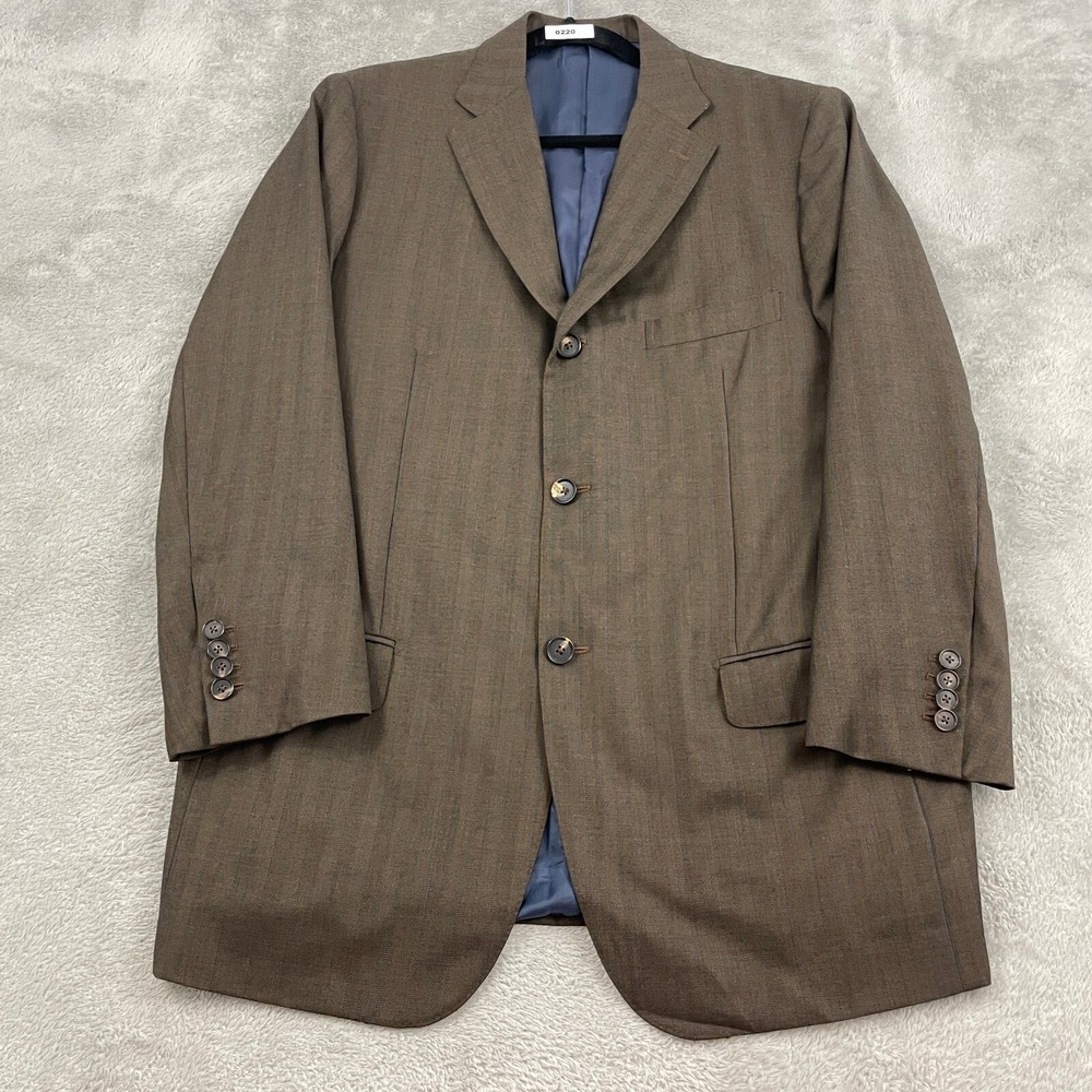 Gianluca Isaia Napoli Wool Blazer Sport Coat Mens‎ 54/44 Brown Blue Stripe Italy
